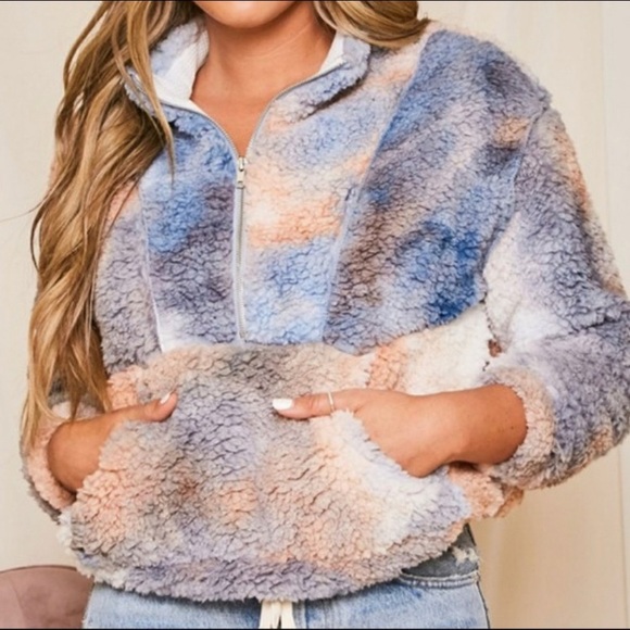 Peach Love California Tops - Cozy Multicolor Sherpa Half ZipPullover